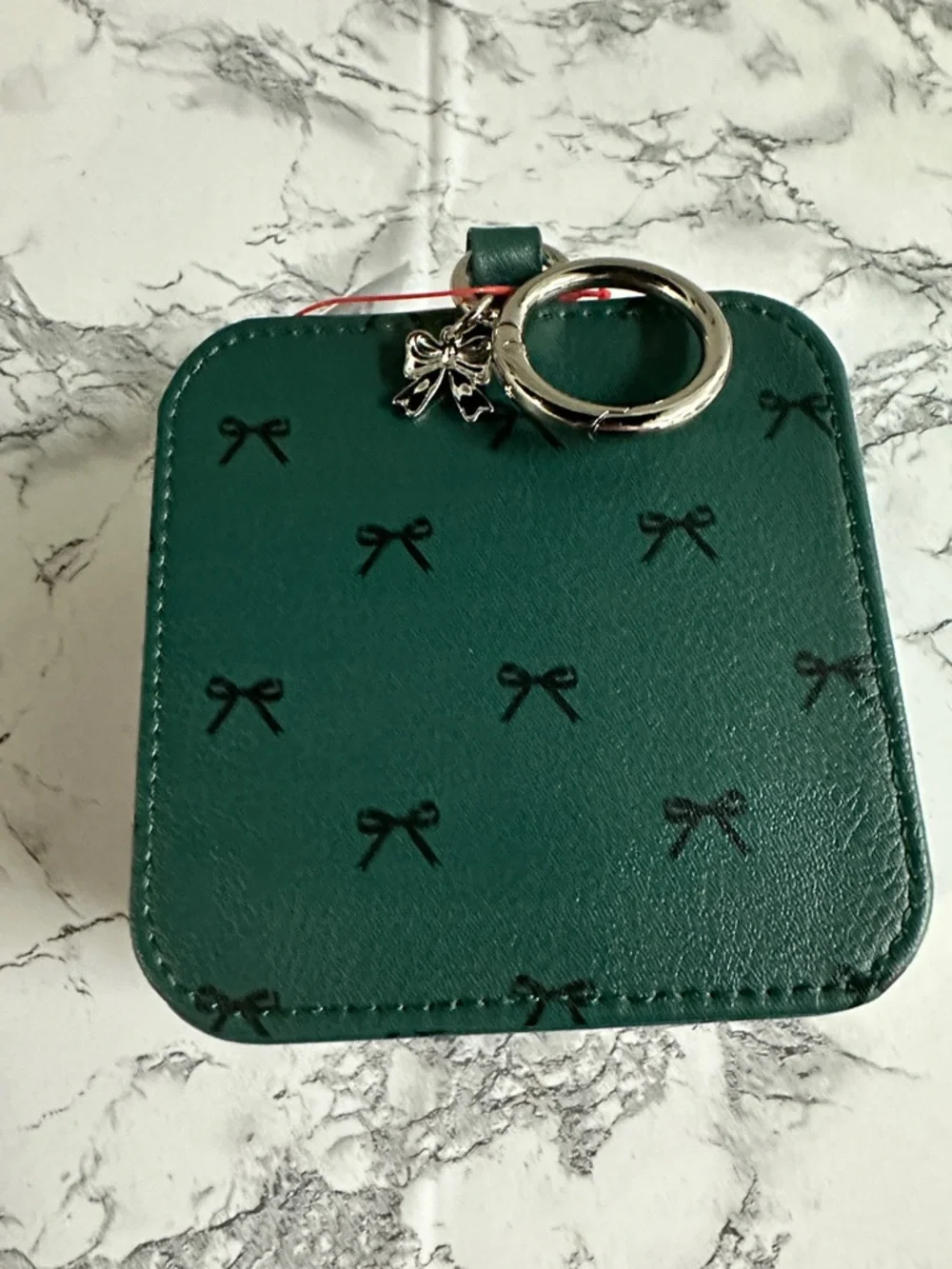 Cat & Jack Girl’s Bow Print Green Square Zip Jewelry Organizer Case